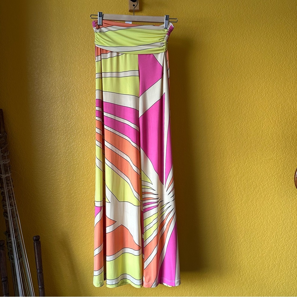 Analili Foldover Waist Pink Yellow Retro inspired wide leg bellbottom pants